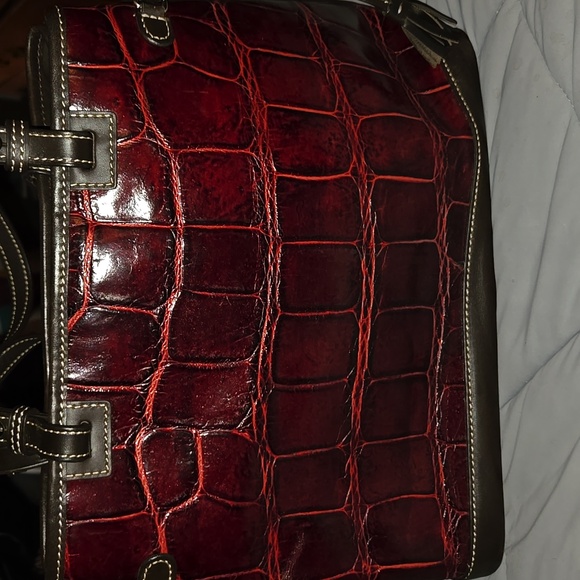 Dooney & Bourke Croc Embossed Leather Double Strap Tassel Satchel in Red - Picture 4 of 12